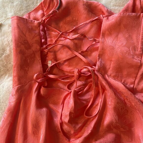 New! For Love and Lemons Gabrielle Mini Dress Satin in Pink Size Small NWT - Picture 12 of 14